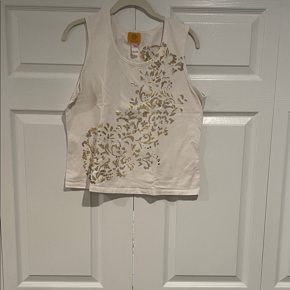 Ruby Rd. White Tank with Gold Floral Foil